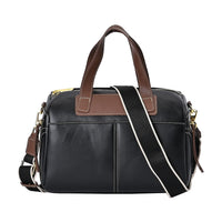 Black Genuine Leather Crossbody Bag (11.4"x5.9"x9") with 2pc Long Shoulder Strap