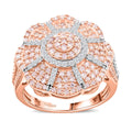 Natural Pink and White Diamond Floral Ring in Vermeil Rose Over Sterling Silver 1.00 ctw - Sticky add to cart bar