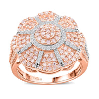 Natural Pink and White Diamond Floral Ring in Vermeil Rose Over Sterling Silver 1.00 ctw