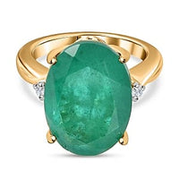 Emeraldine Triplet Quartz and White Zircon 9.83 ctw Solitaire Ring in Vermeil Yellow Gold Over Sterling Silver (Size 11.5)