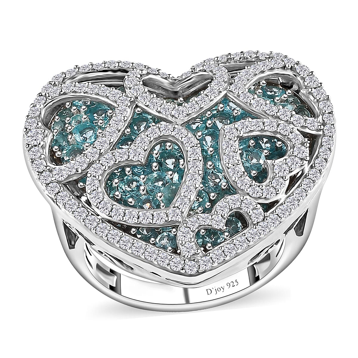 Betroka Blue Apatite, Moissanite Heart Ring in Platinum Over Sterling Silver (Size 10.0) 5.00 ctw
