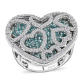 Betroka Blue Apatite, Moissanite Heart Ring in Platinum Over Sterling Silver (Size 10.0) 5.00 ctw - Sticky add to cart bar