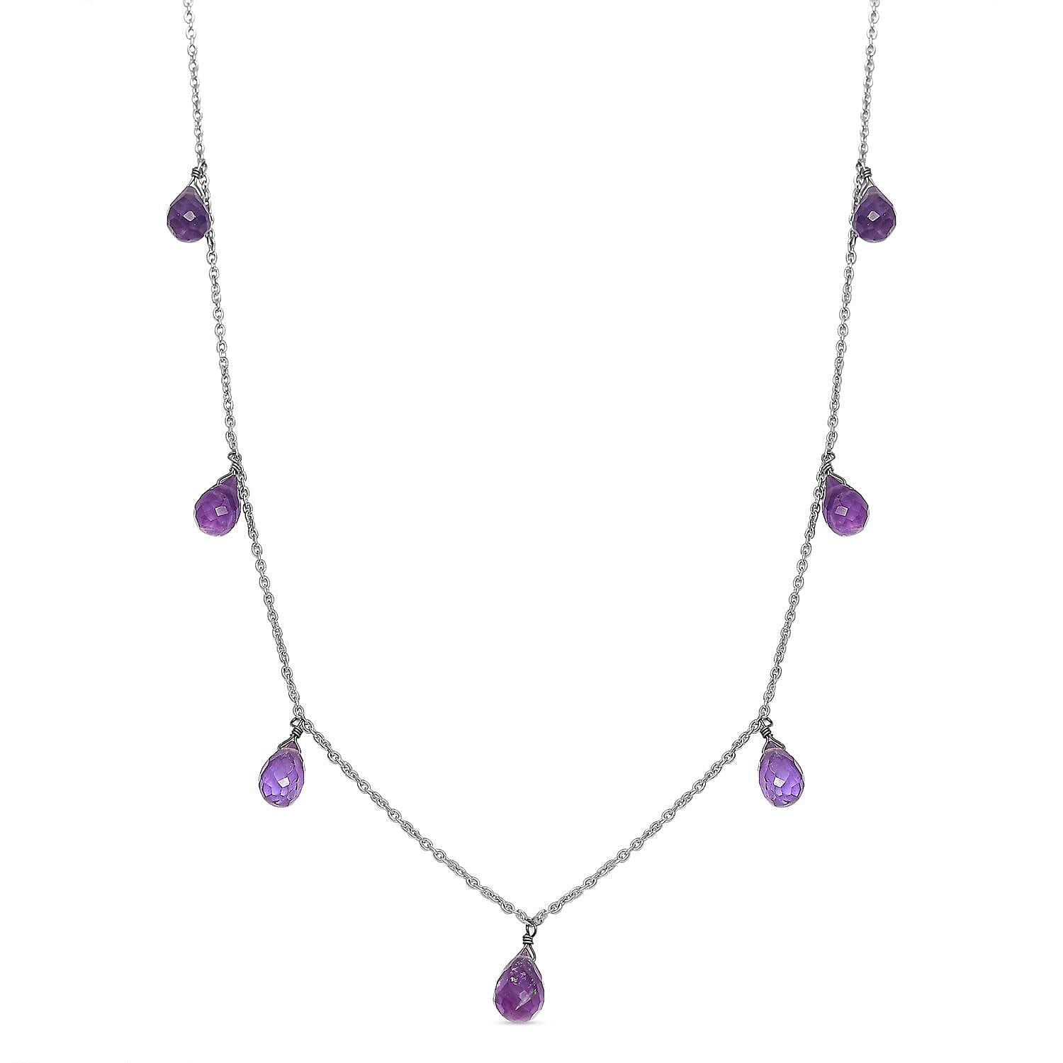 African Amethyst Station Necklace (20 Inches) in Rhodium Over Sterling Silver 12.40 ctw