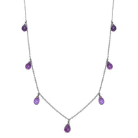 African Amethyst Station Necklace (20 Inches) in Rhodium Over Sterling Silver 12.40 ctw