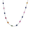 Multi Sapphire Station Necklace 24 Inches in Platinum Over Sterling Silver 38.10 ctw - Sticky add to cart bar