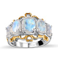 Premium Rainbow Moonstone 5 Stone Ring in Vermeil YG and Platinum Over Sterling Silver (Size 10.0) 3.35 ctw - Sticky add to cart bar
