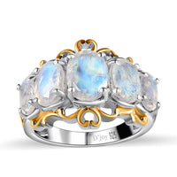 Premium Rainbow Moonstone 5 Stone Ring in Vermeil YG and Platinum Over Sterling Silver (Size 10.0) 3.35 ctw