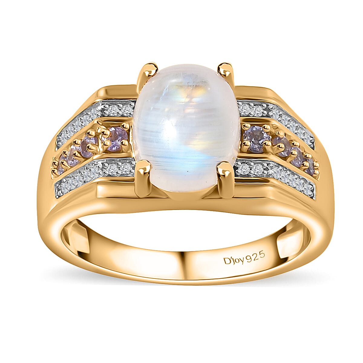 Premium Rainbow Moonstone and Multi Gemstone Men's Ring in Vermeil Yellow Gold Over Sterling Silver (Size 10.0) 3.60 ctw