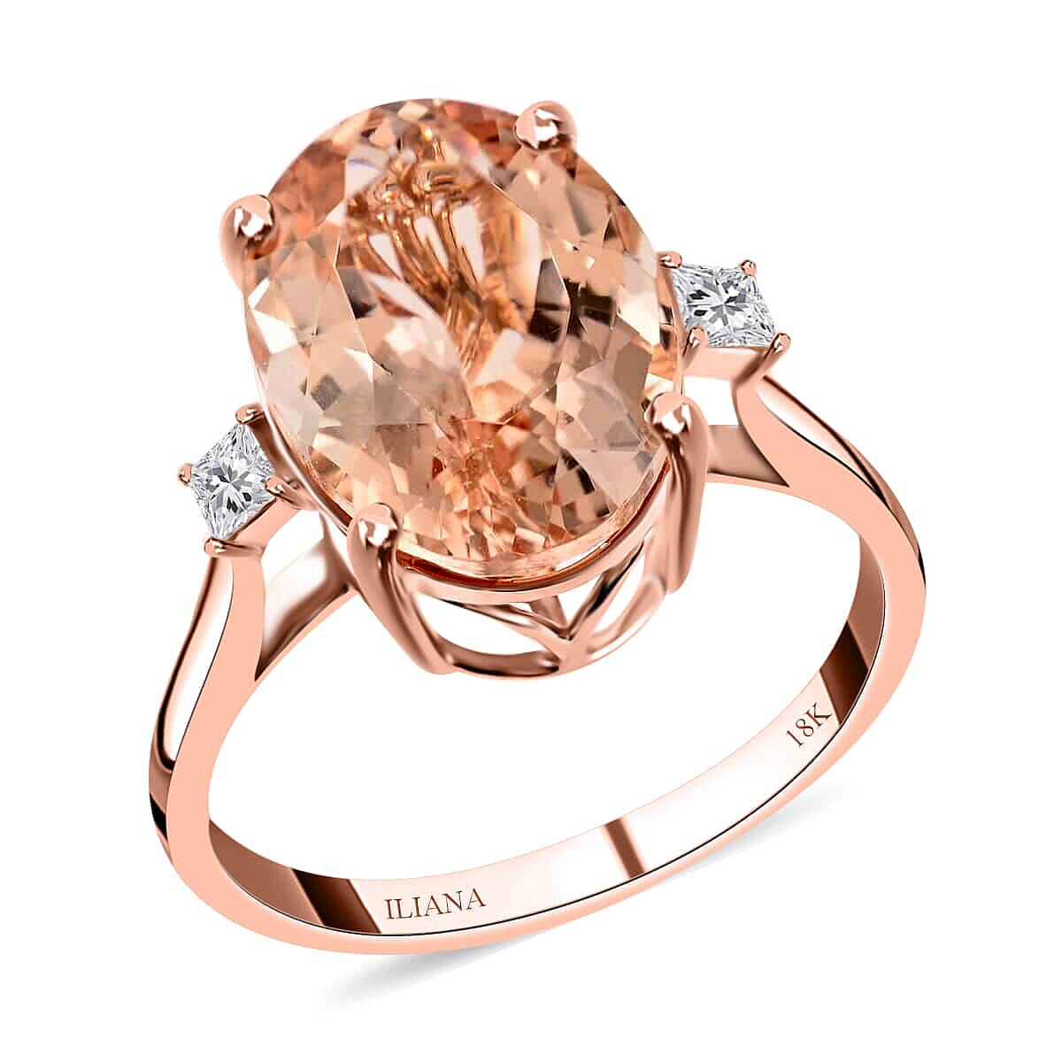 Certified & Appraised ILIANA 18K Rose Gold AAA Marropino Morganite and G-H SI Diamond Ring 3.5 Grams 6.10 ctw