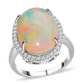 ROMANZA Certified & Appraised ILIANA 18K White Gold AAA Ethiopian Welo Opal and G-H SI Diamond Halo Ring (Size 10.0) (Delivered in 12-15 Business Days) 5.35 Grams 6.50 ctw - Sticky add to cart bar