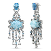 Premium Larimar, Multi Gemstone Earrings in Rhodium Over Sterling Silver 65.35 ctw