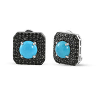 Premium Sleeping Beauty Turquoise and Thai Black Spinel 5.60 ctw Earrings in Rhodium Over Sterling Silver