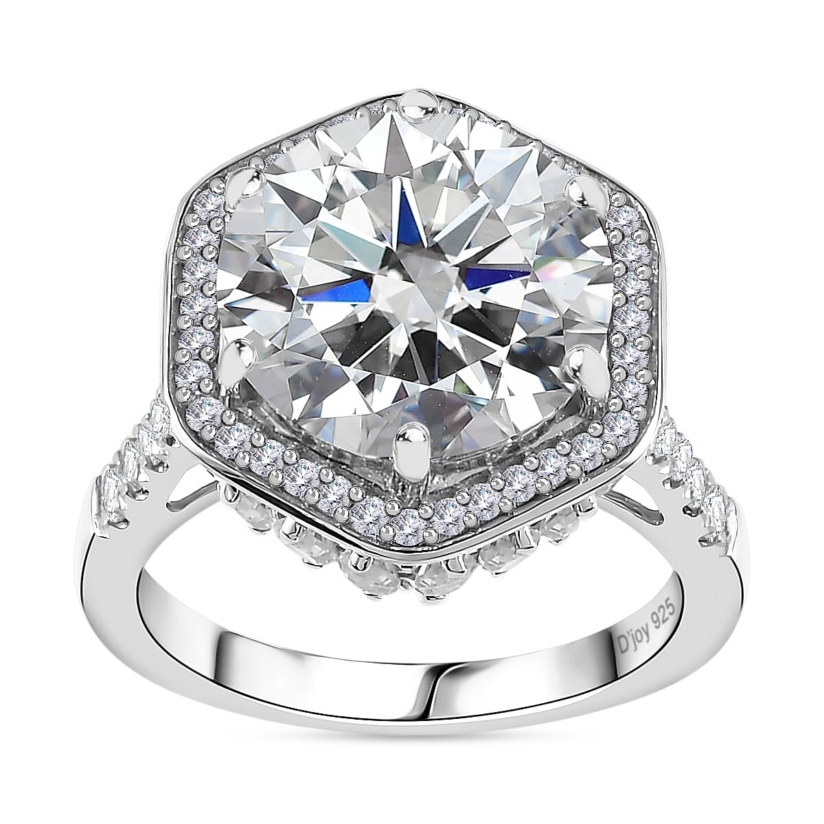Moissanite (Rnd 12mm) Halo Ring in Platinum Over Sterling Silver (Size 10.0) 7.80 ctw