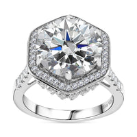 Moissanite (Rnd 12mm) Halo Ring in Platinum Over Sterling Silver (Size 10.0) 7.80 ctw