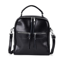 Black Genuine Leather Backpack (10.6"x3.1"x9.84") with Crossbody Strap