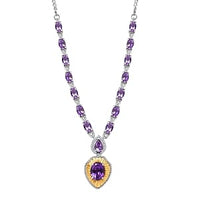 Premium Moroccan Amethyst and White Zircon 9.66 ctw Cluster Neckalce (18 Inches) in Twotone Sterling Silver (13.76 g)