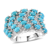 Premium Sleeping Beauty Turquoise and White Zircon 4.80 ctw Ring in Rhodium Over Sterling Silver (Size 7.0)
