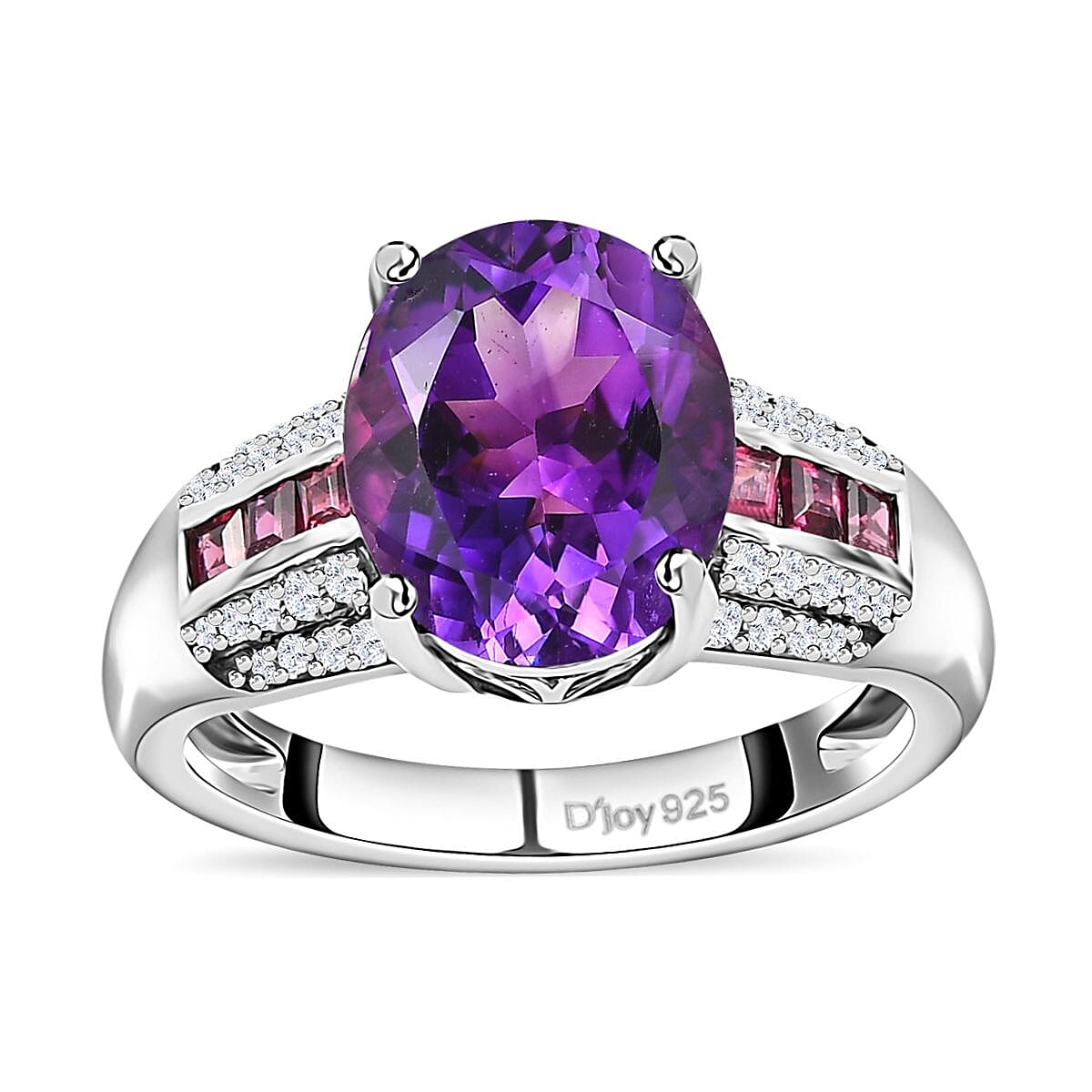 AAA Moroccan Amethyst, Multi Gemstone Ring in Platinum Over Sterling Silver (Size 9.0) (Del. in 10-12 Days) 5.60 ctw