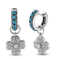 Premium Sleeping Beauty Turquoise, White Zircon Earrings in Rhodium Over Sterling Silver 1.25 ctw