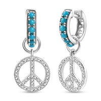 Premium Sleeping Beauty Turquoise, White Zircon J Hoop Earrings in Rhodium Over Sterling Silver 1.25 ctw