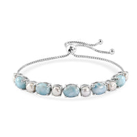 Larimar 5.50 ctw and Freshwater Pearl Bracelet in Rhodium Over Sterling Silver (10.00 In)