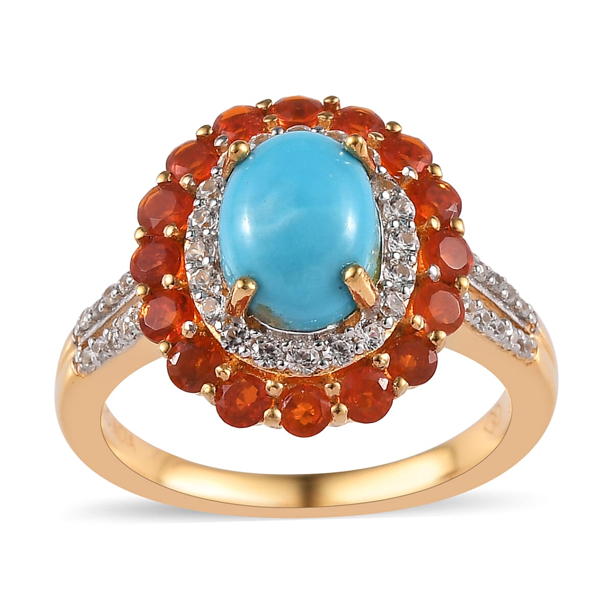 Premium Sleeping Beauty Turquoise and Multi Gemstone 2.00 ctw Ring in 18K Vermeil Yellow Gold Over Sterling Silver (Size 6.0)