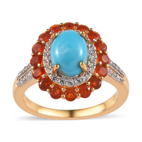 Premium Sleeping Beauty Turquoise and Multi Gemstone 2.00 ctw Ring in 18K Vermeil Yellow Gold Over Sterling Silver (Size 6.0)