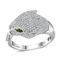 GP Chrome Diopside and Diamond Panther Head Ring in Platinum Over Sterling Silver (Size 10.0) 1.25 ctw - Sticky add to cart bar