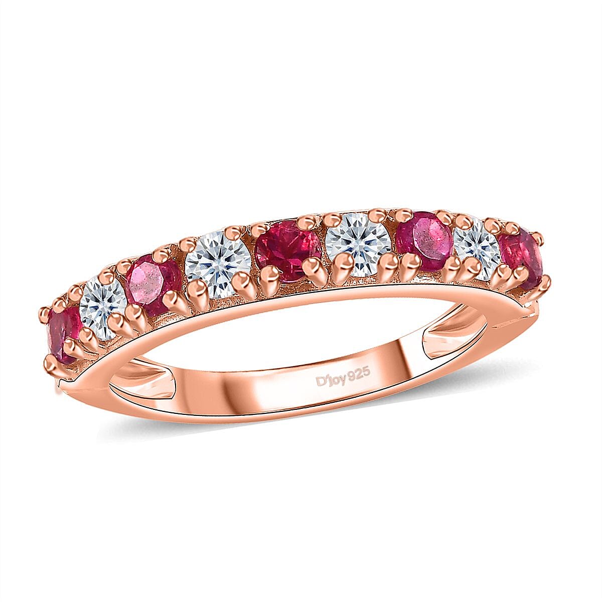 Ouro Fino Rubellite, Moissanite Ring in Vermeil RG Over Sterling Silver (Size 10.0) 1.00 ctw