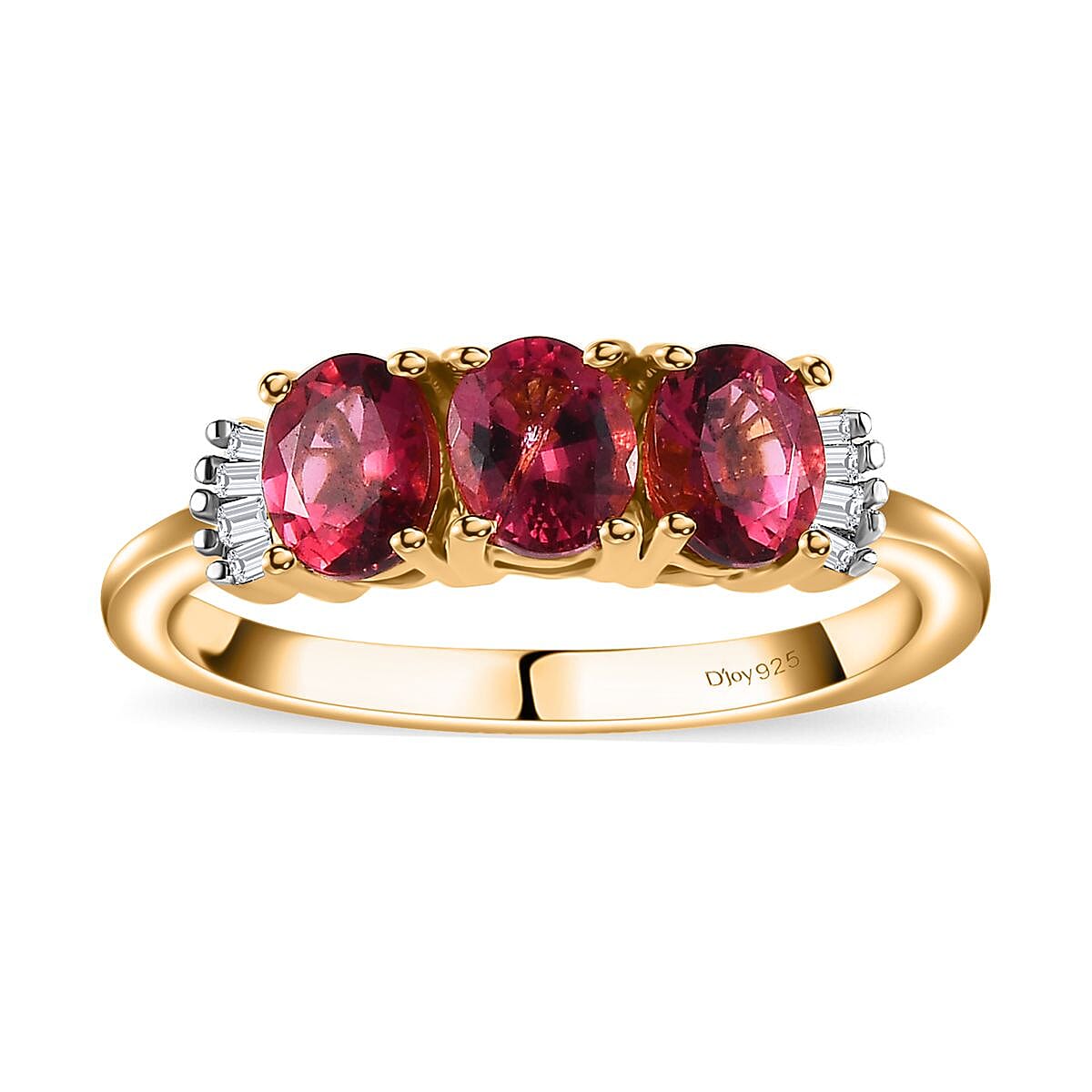 Premium Ouro Fino Rubellite, White Diamond Ring in Vermeil YG Over Sterling Silver (Size 6.0) 1.10 ctw