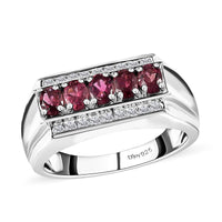 Ouro Fino Rubellite, Moissanite Men's Ring in Platinum Over Sterling Silver (Size 10.0) 1.25 ctw