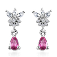 Ouro Fino Rubellite and White Zircon Drop Earrings in Platinum Over Sterling Silver 0.65 ctw