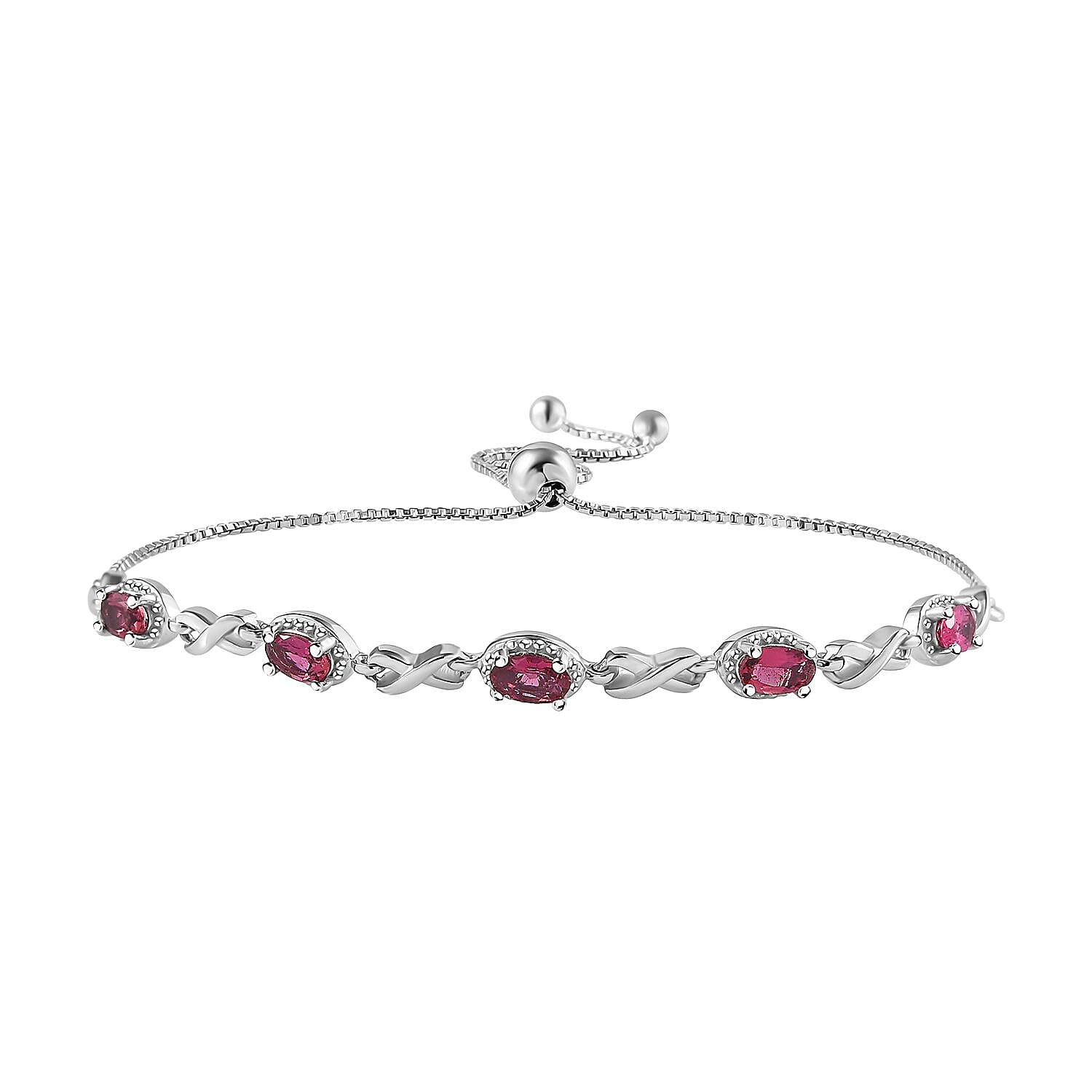 Ouro Fino Rubellite Bolo Bracelet in Platinum Over Sterling Silver 1.15 ctw