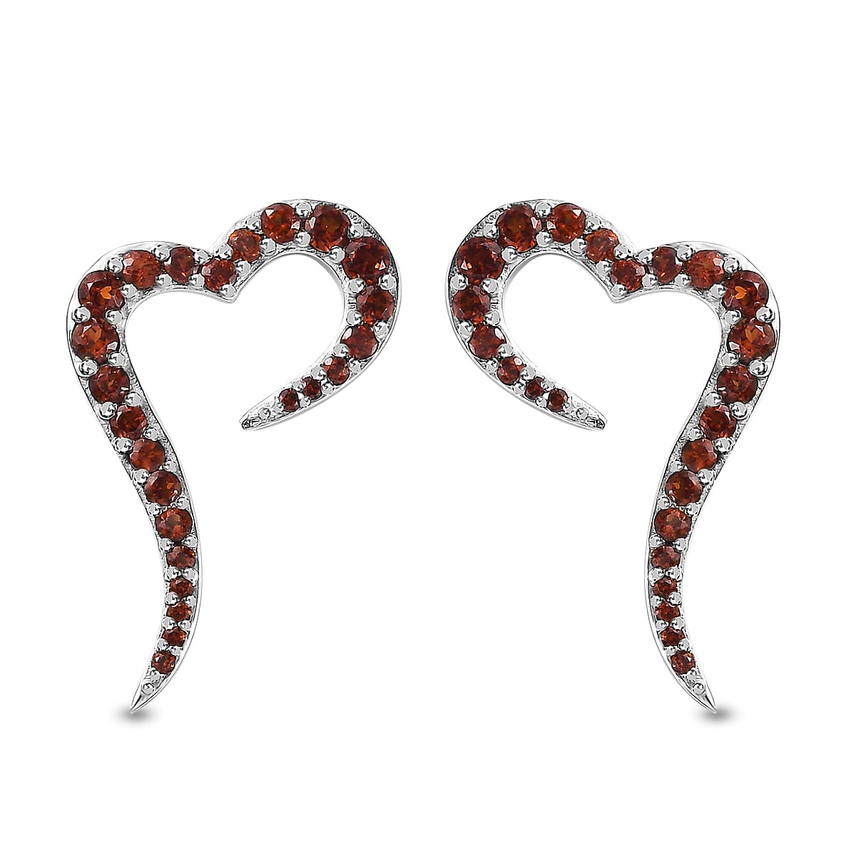 Mozambique Garnet Heart Earrings in Platinum Over Sterling Silver 1.10 ctw