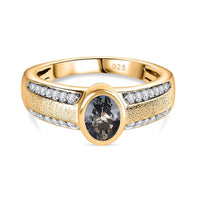 Green Tanzanite and White Zircon Ring in 18K Vermeil YG Over Sterling Silver (Size 9.0) 1.36 ctw