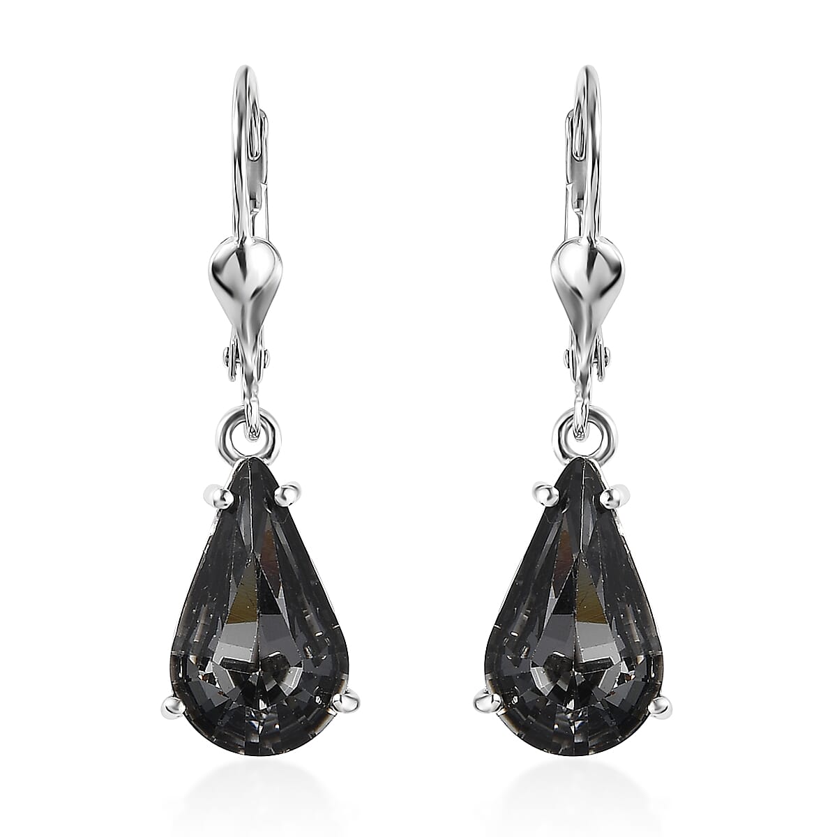 Designer Premium Silver Night Austrian Crystal Solitaire Lever Back Earrings in Platinum Over Sterling Silver