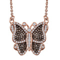 Natural Champagne and White Diamond Butterfly Necklace 18 Inches in Vermeil Rose Gold Over Sterling Silver 0.75 ctw - Sticky add to cart bar