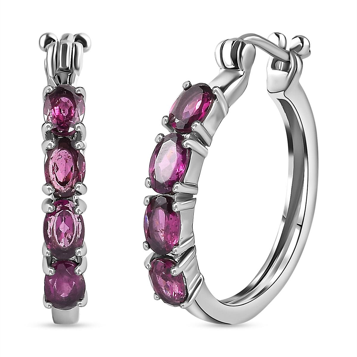 Orissa Rhodolite Garnet Hoop Earrings in Stainless Steel 4.40 ctw