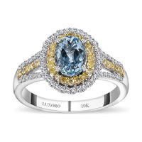 Luxoro 10K White Gold Premium Santa Maria Aquamarine, Natural Yellow and White Diamond (I2-I3) (0.50 cts) Ring (Size 8.0) (4.35 g) (Del. in 10-12 Days) 1.65 ctw