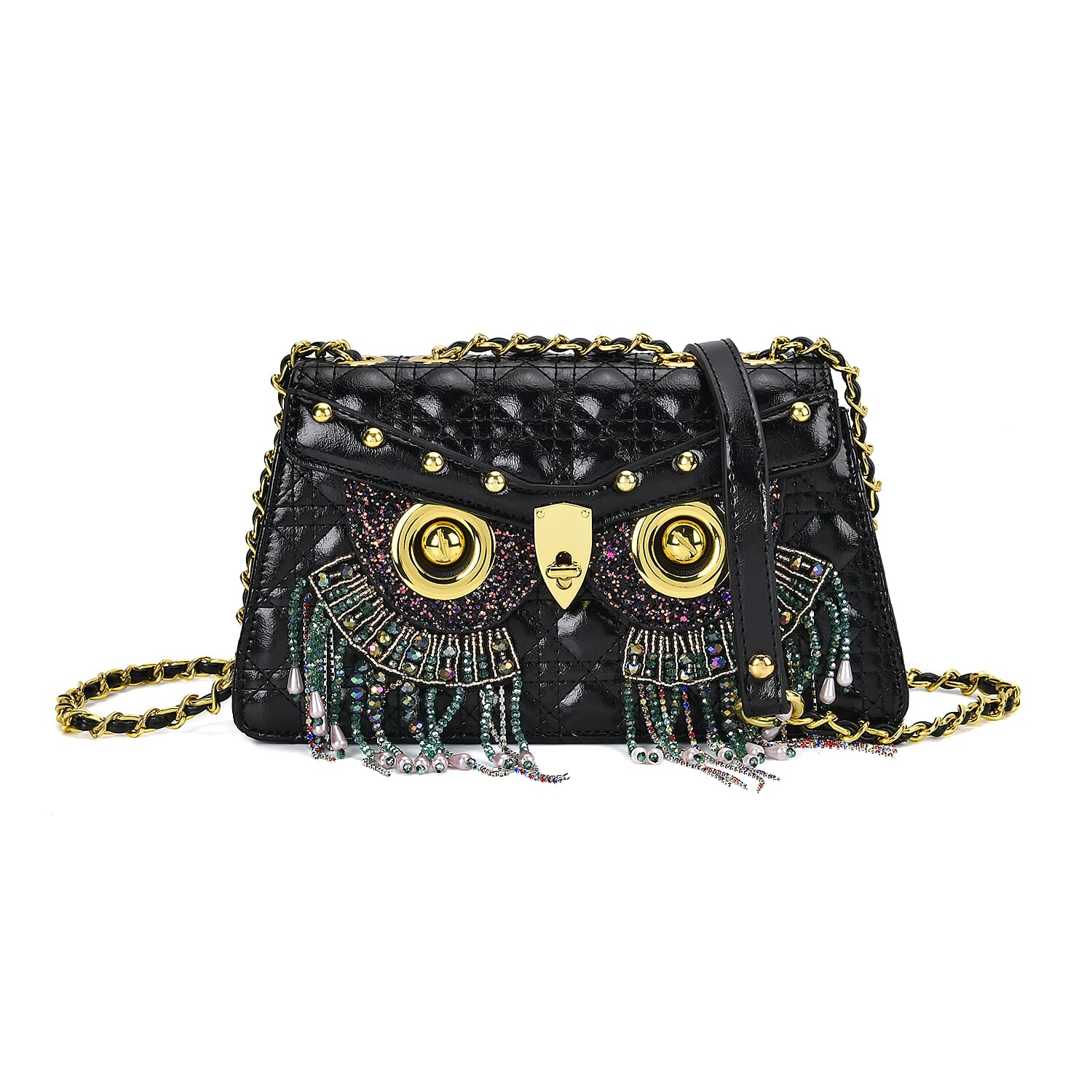 Luyitechuanqi Life Style Black Owl Shape Faux Leather Crossbody Bag (9.8"x3"x4.7") with Shoulder Strap