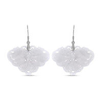 Natural Jade Carved Butterfly Earrings in Rhodium Over Sterling Silver 62.00 ctw