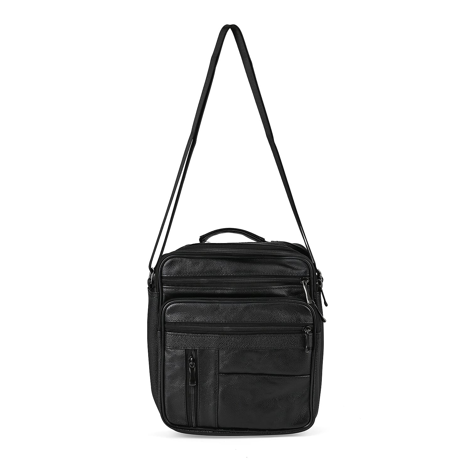 Genuine Leather Men's Crossbody Bag with Croc-Embossed Pattern Flap
