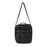 Genuine Leather Men's Crossbody Bag with Croc-Embossed Pattern Flap