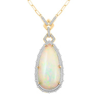 Luxoro 14K Yellow Gold Ethiopian Welo Opal and G-H I2 Diamond Necklace (18 Inches) 11.55 Grams 30.18 ctw