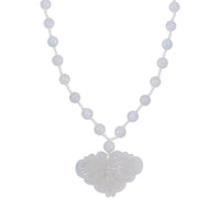 Natural Jade Carved Butterfly Necklace (20 Inches) in Rhodium Over Sterling Silver 200.00 ctw