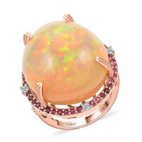 Luxoro 14K Rose Gold Ethiopian Welo Opal, Pink Tourmaline and Diamond G-H I2 Ring (Size 7.0) 36.20 ctw