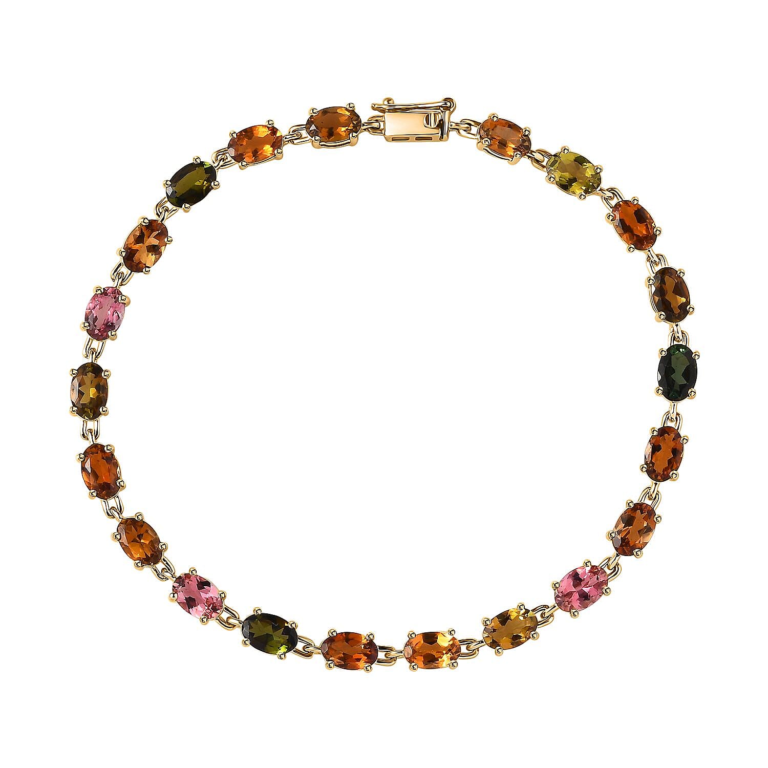 Luxoro 10K Yellow Gold Premium Multi-Tourmaline Link Bracelet (7.25 In) 9.15 ctw