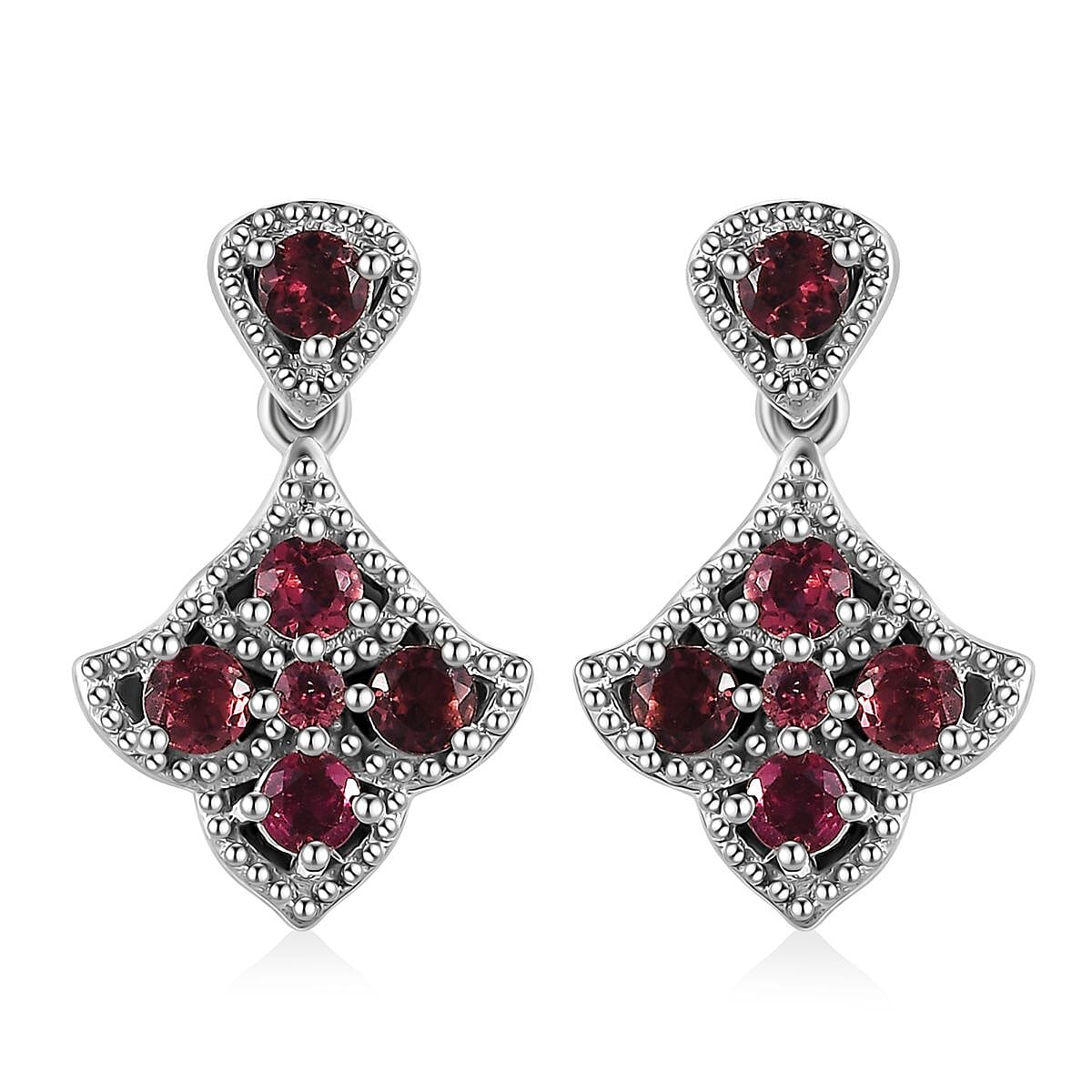 Ouro Fino Rubellite Dangle Earrings in Platinum Over Sterling Silver 0.85 ctw