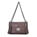 Coffee Genuine Leather Shoulder Bag (10.8"x3.9"x7") with Long Chain Strap and Leather Strap - Sticky add to cart bar
