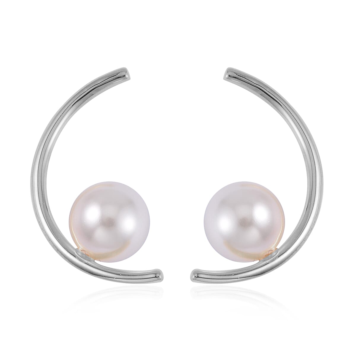 White Shell Pearl Earrings in Rhodium Over Sterling Silver